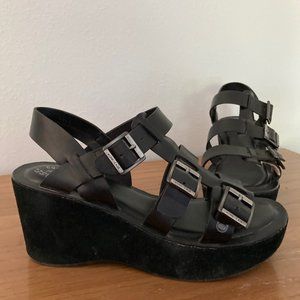 Kork-Ease Black Wedge Platform Sandals 9 (Eur40.5)